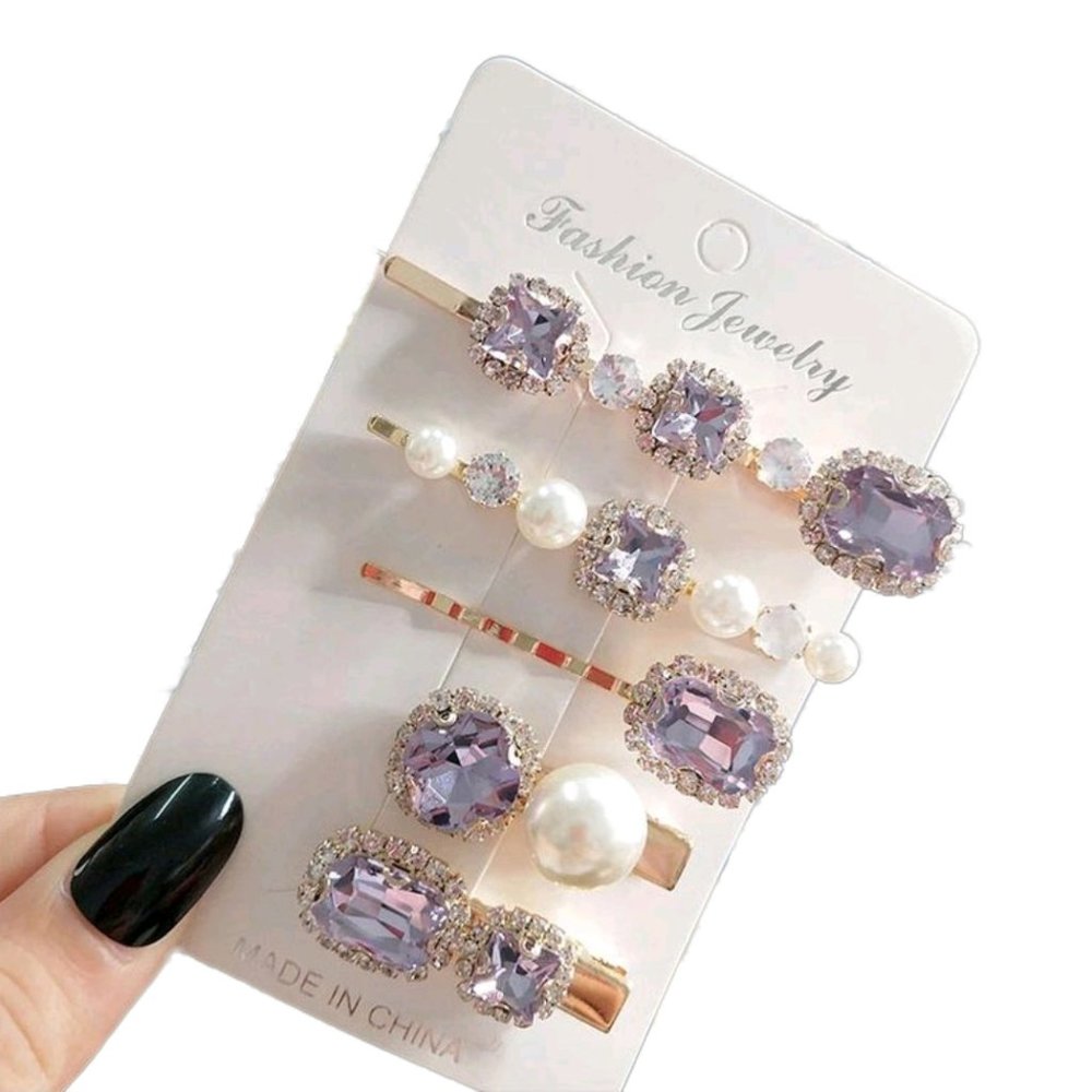 Purple Crystal Women's Hair Pins & Clips Set of 5